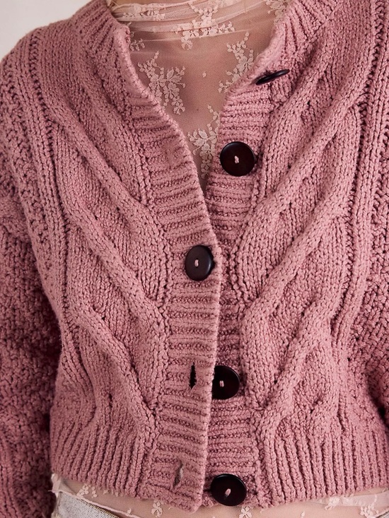 Free People Sweaters - Free People Bonfire Cable Knit Button Cardigan - Rose